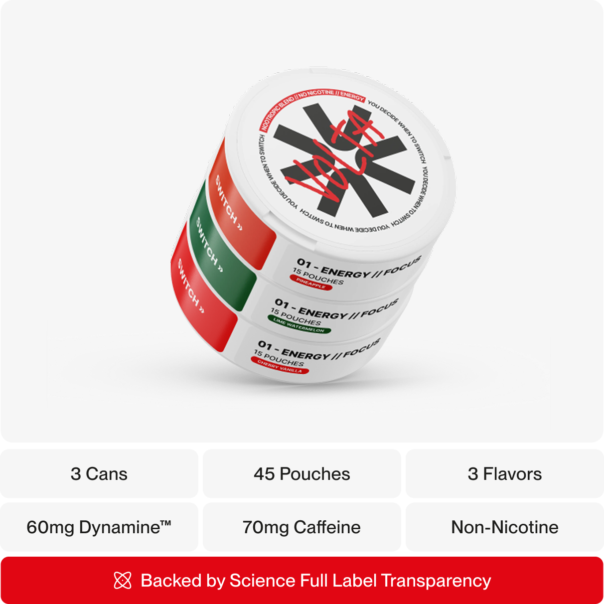 VOLTA 01 nootropic pouch bundle — 3 tins energy focus supplement nicotine-free