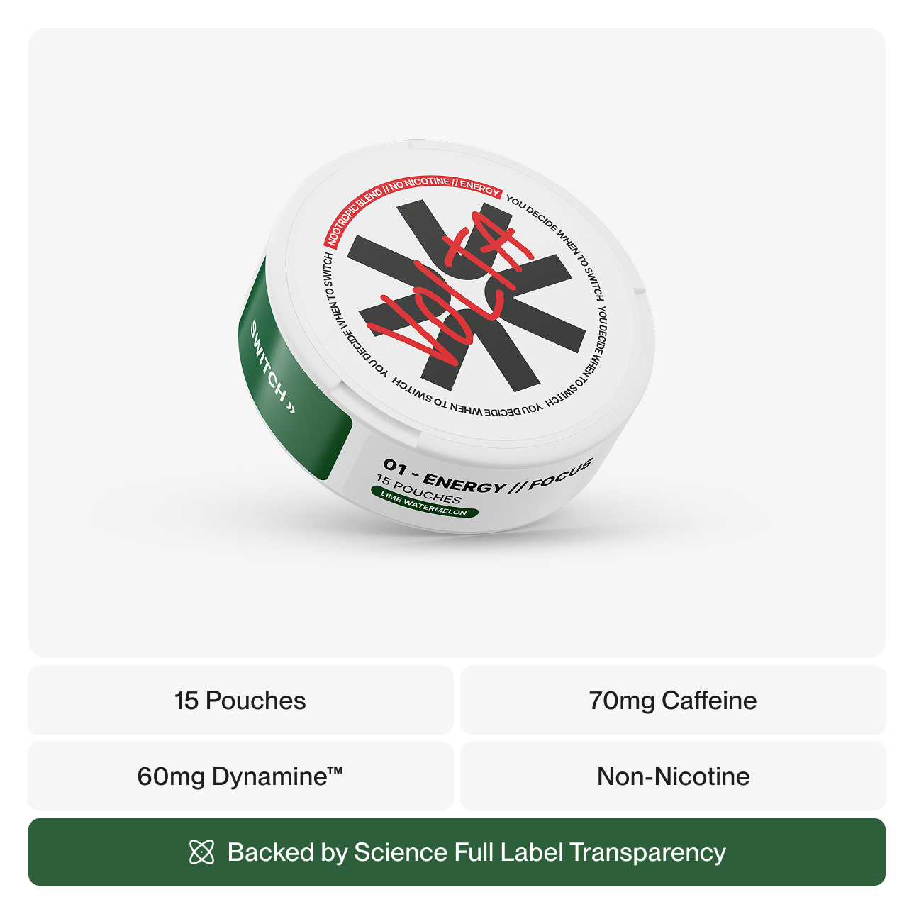 VOLTA 01 Lime Watermelon nootropic pouch — clean energy caffeine pouch without nicotine